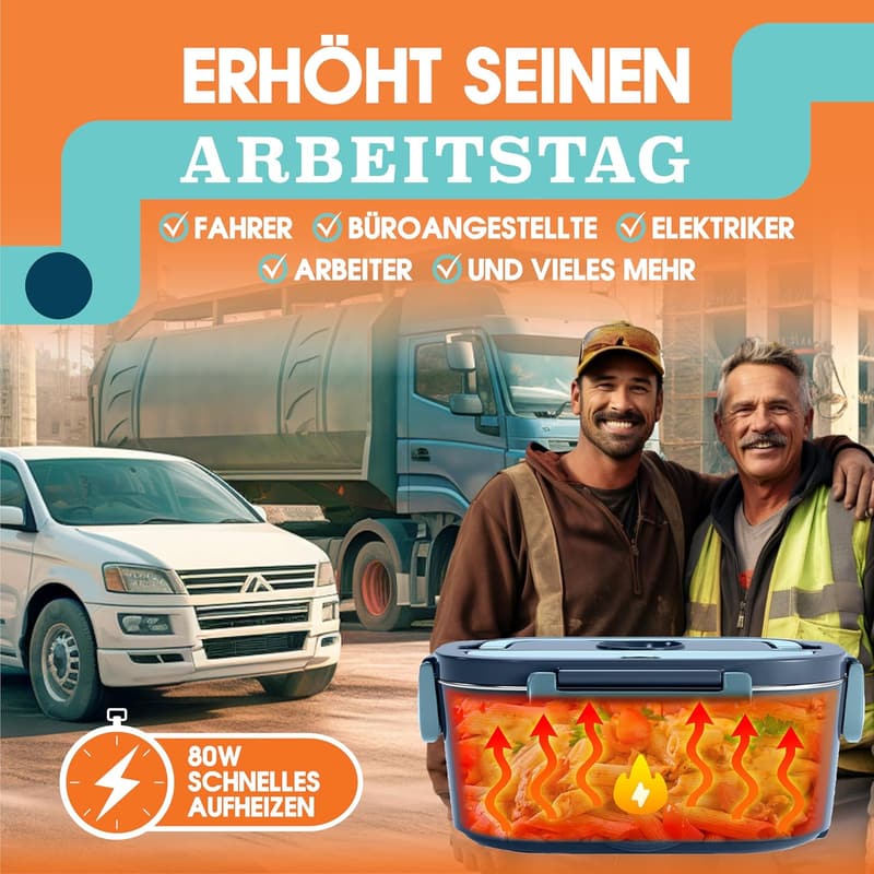 Elektrische Lunchbox 80W 1,5L - Warmhaltebox für Arbeit & Reisen