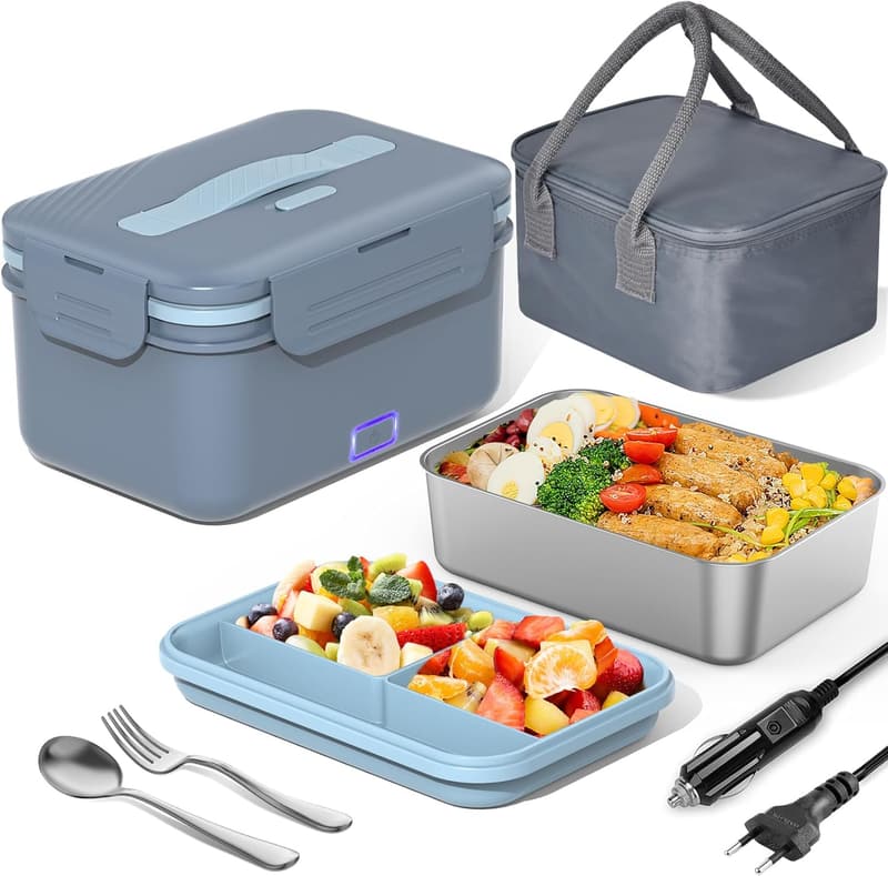 Elektrische Lunchbox 3-in-1 für Erwachsene, 1,8 L, auslaufsicher, inkl. Besteck