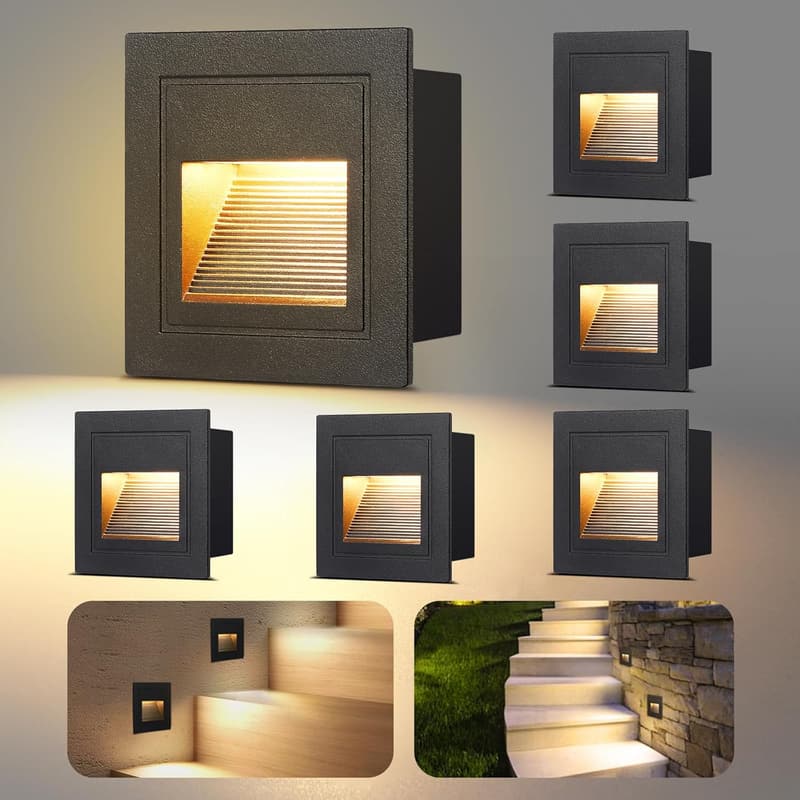 LED Treppenbeleuchtung 6er Set, 3W, 300LM, IP65, Schwarz