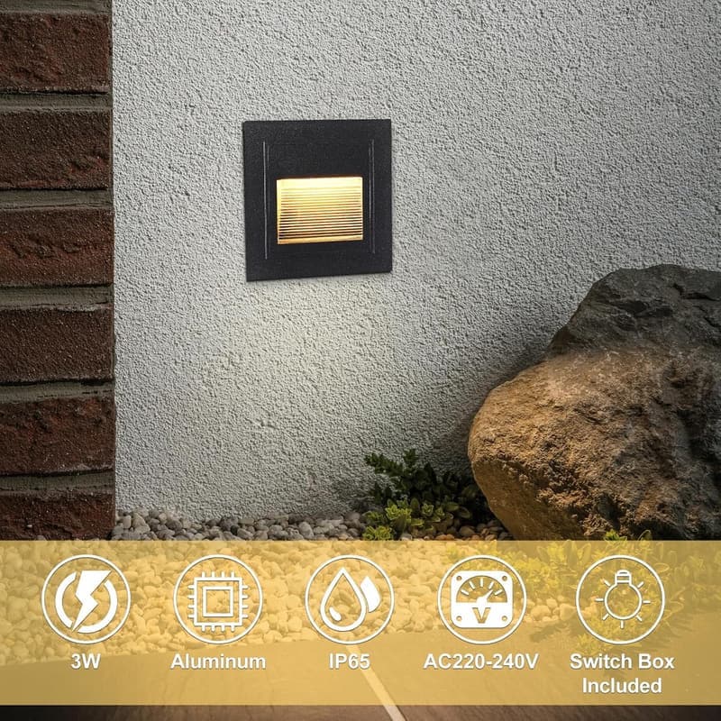 LED Treppenbeleuchtung 6er Set, 3W, 300LM, IP65, Schwarz