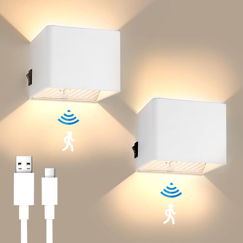 Akku-Wandleuchte mit Bewegungsmelder, 3000mAh, 3 Modi, 2er Set
