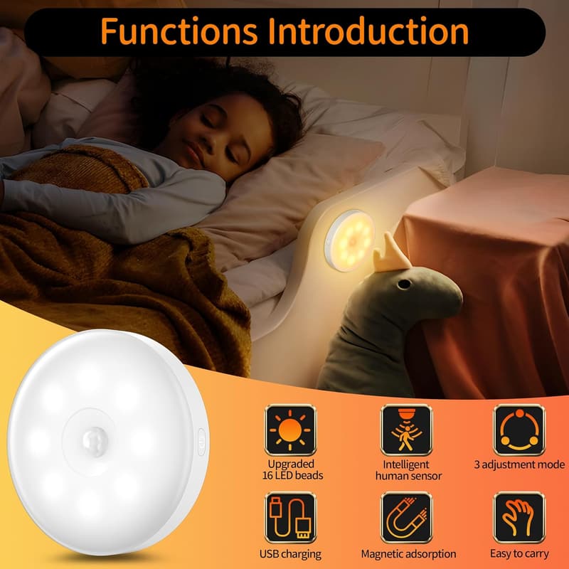 6er Set USB wiederaufladbare LED Nachtlichter mit Bewegungsmelder