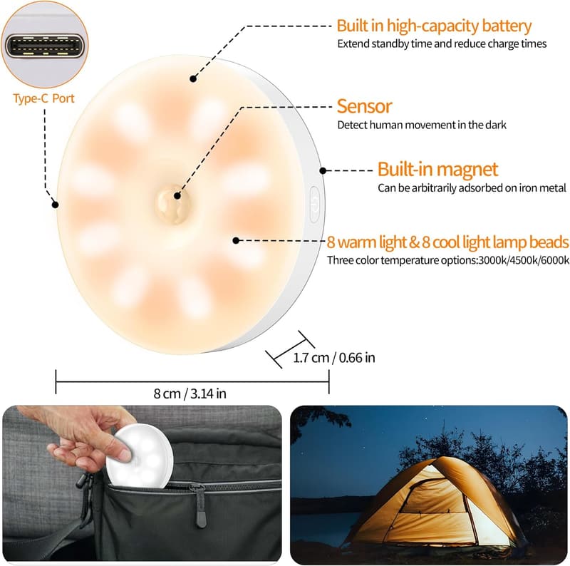 6er Set USB wiederaufladbare LED Nachtlichter mit Bewegungsmelder