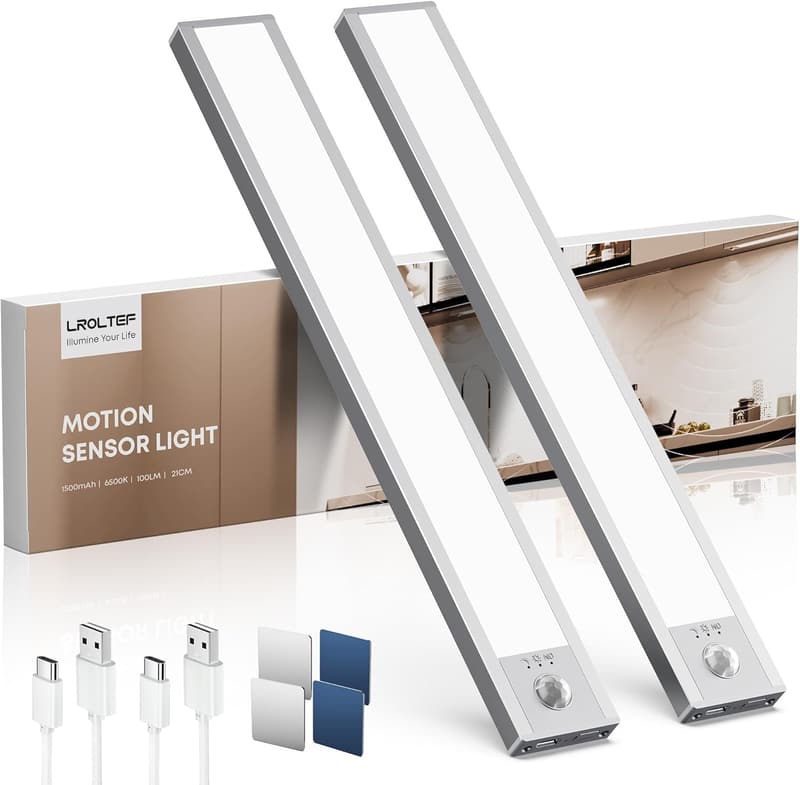 Bewegungsmelder-Unterbauleuchte mit USB - Dimmbar, 21cm, 2 Stück