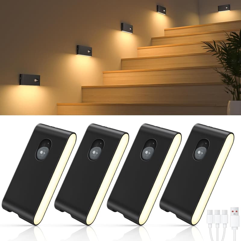 WILLED Bewegungsmelder LED Nachtlicht, 4er Set, wiederaufladbar