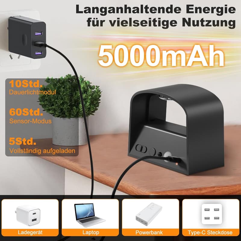 5000mAh Akku Wandleuchte mit Bewegungssensor, 4er Set Kabellampe