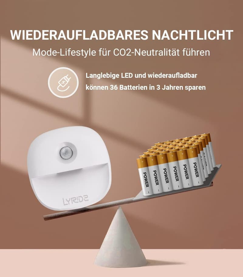 Bewegungsmelder Nachtlicht mit 3 Modi – Wiederaufladbar, 3er Set