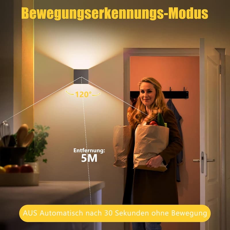 Akku Wandleuchte mit Bewegungsmelder – Kabellose LED 3000K für Innenräume