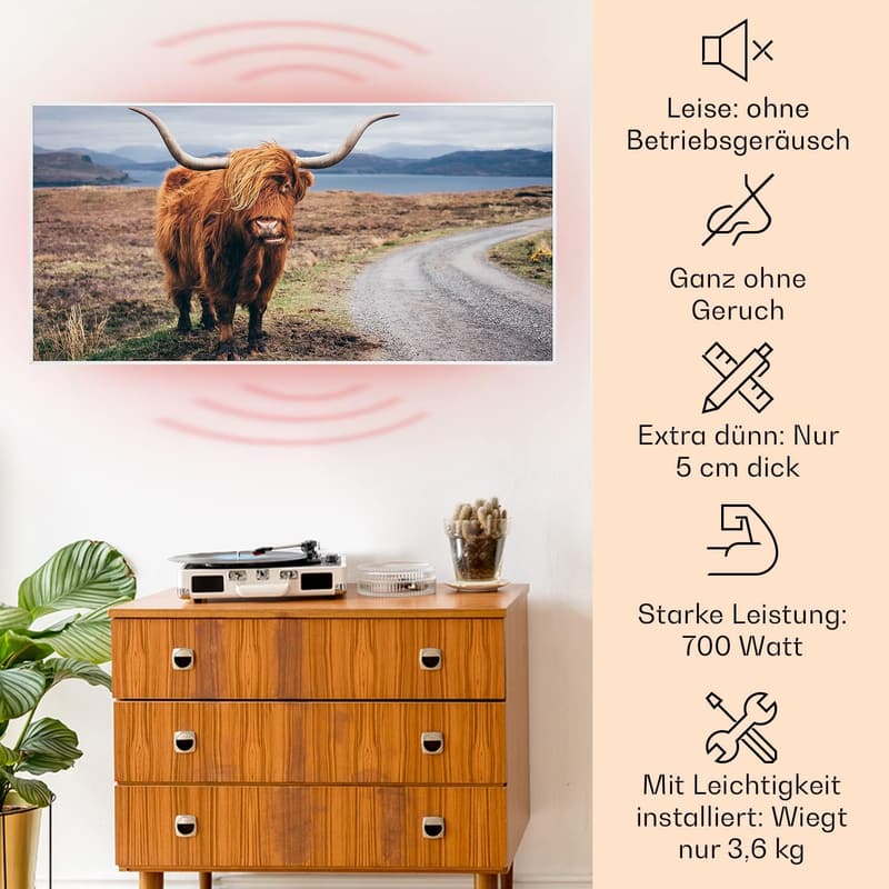 Klarstein Infrarotheizung mit WiFi-App-Steuerung, 700W, Wandmontage