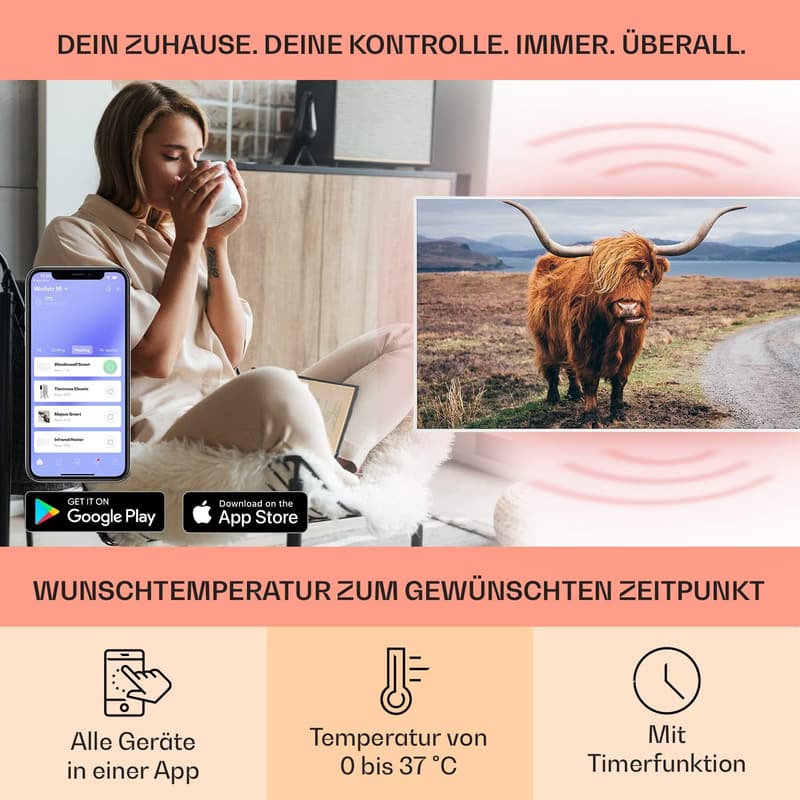 Klarstein Infrarotheizung mit WiFi-App-Steuerung, 700W, Wandmontage