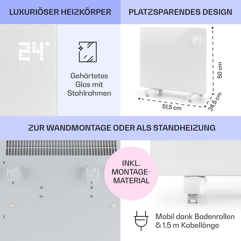 Energiesparende mobile Elektroheizung mit Thermostat, 1000 W