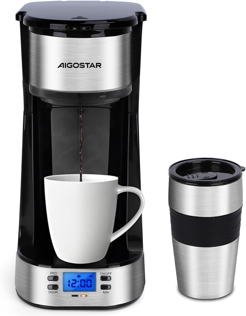 Aigostar Coffey - Tragbare 420 ml Kaffeemaschine mit 24h-Timer
