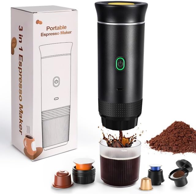 LAMA Tragbare Espressomaschine für Camping und Reisen, Schwarz