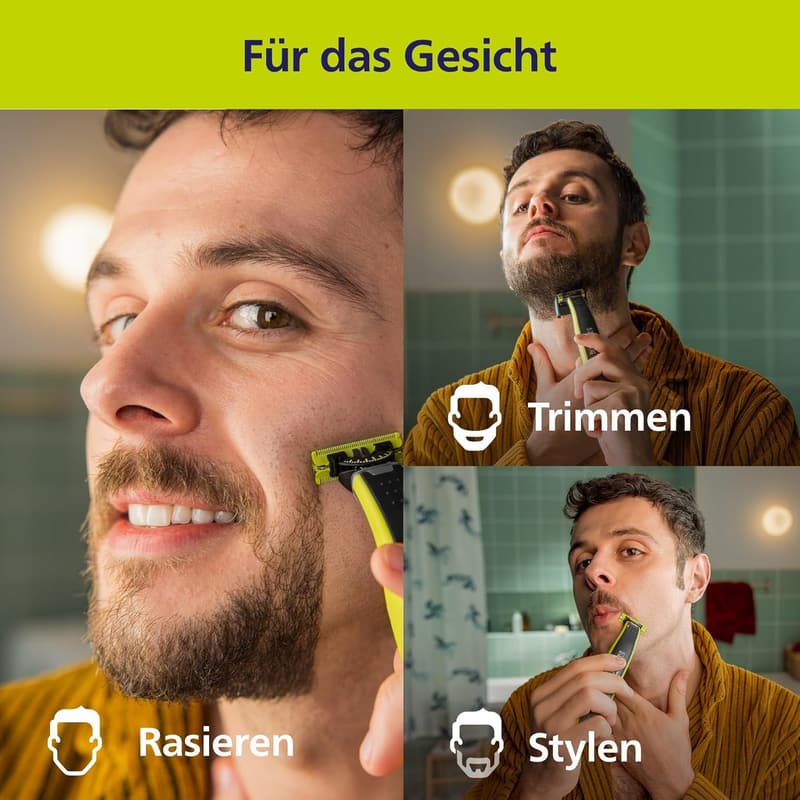 Philips OneBlade 360 Rasierer für Gesicht & Körper inkl. 3 Klingen und Kammaufsätzen