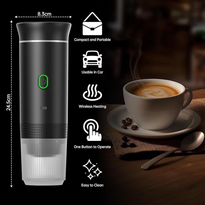 Portable Espressomaschine für Auto mit USB-C – Mini-Kaffeemaschine für Camping und Büro