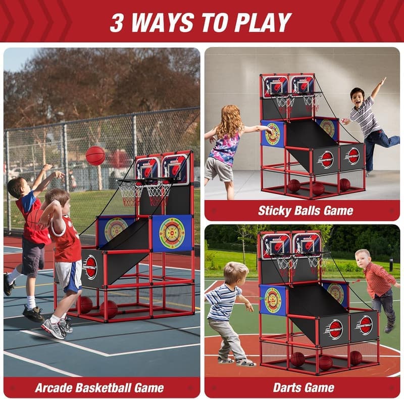 3 in 1 Basketball Arcade mit Dart Boards und LED Beleuchtung für Kinder