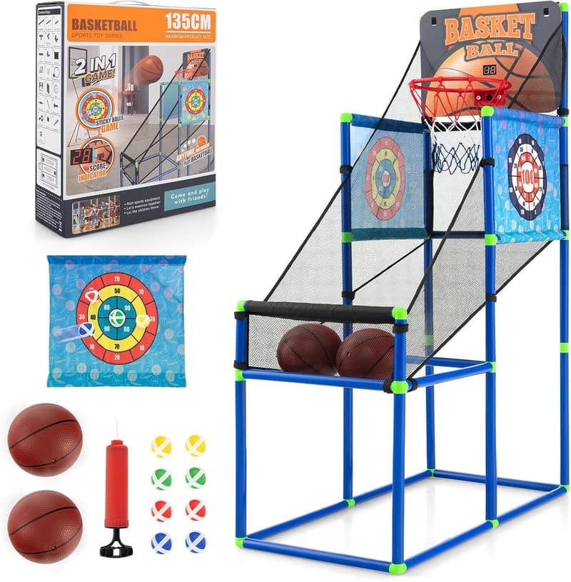 Arcade Basketballspielset mit Anzeigetafel und Soundeffekt, inkl. 2 Bälle und Pumpe