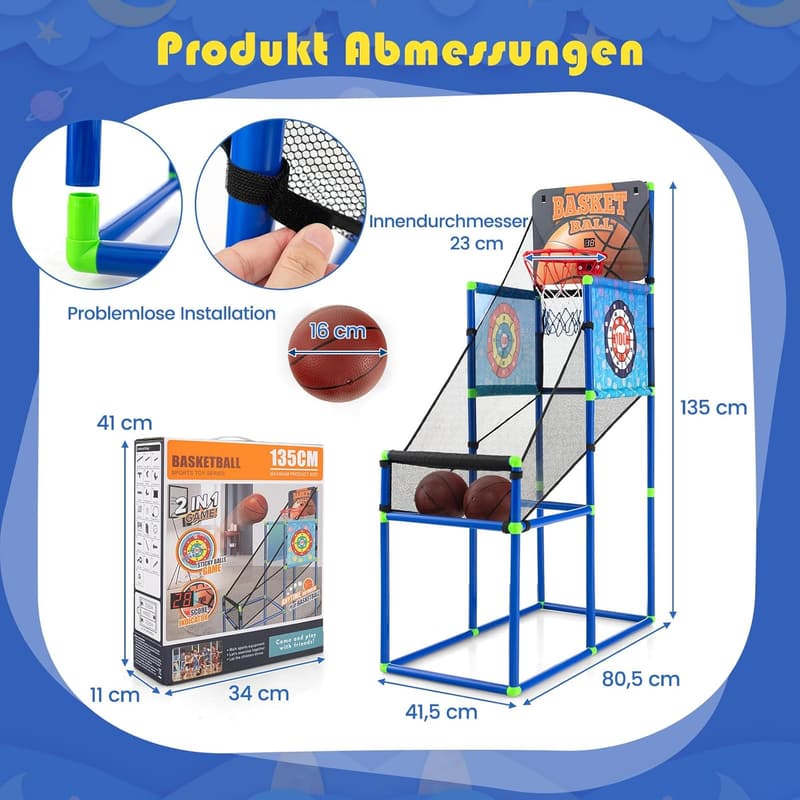 Arcade Basketballspielset mit Anzeigetafel und Soundeffekt, inkl. 2 Bälle und Pumpe