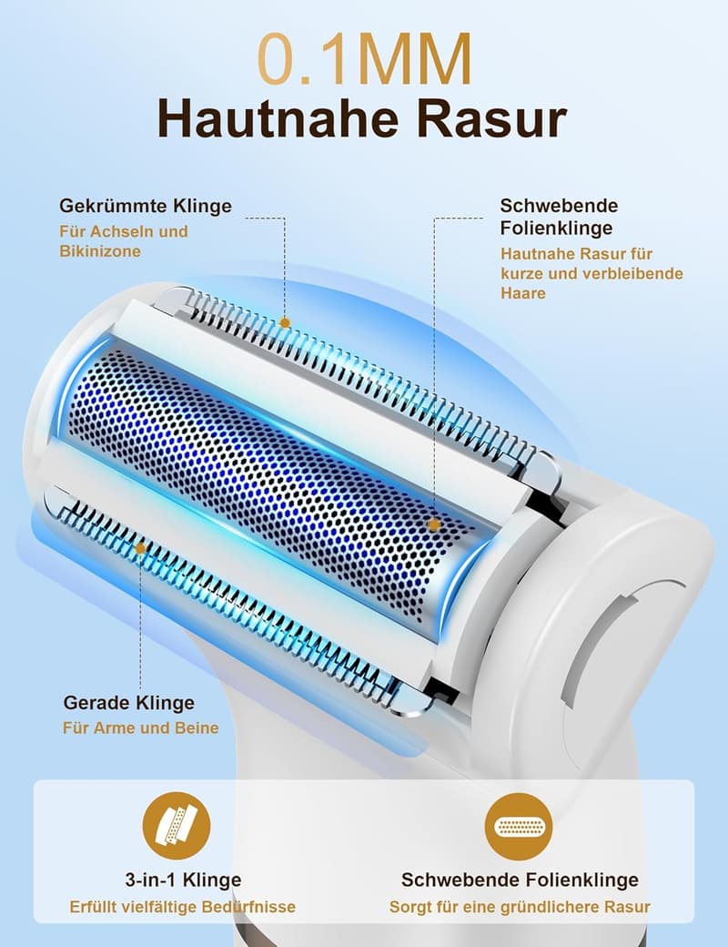 Wiederaufladbarer 3-in-1 Intimrasierer für Damen, wasserdicht