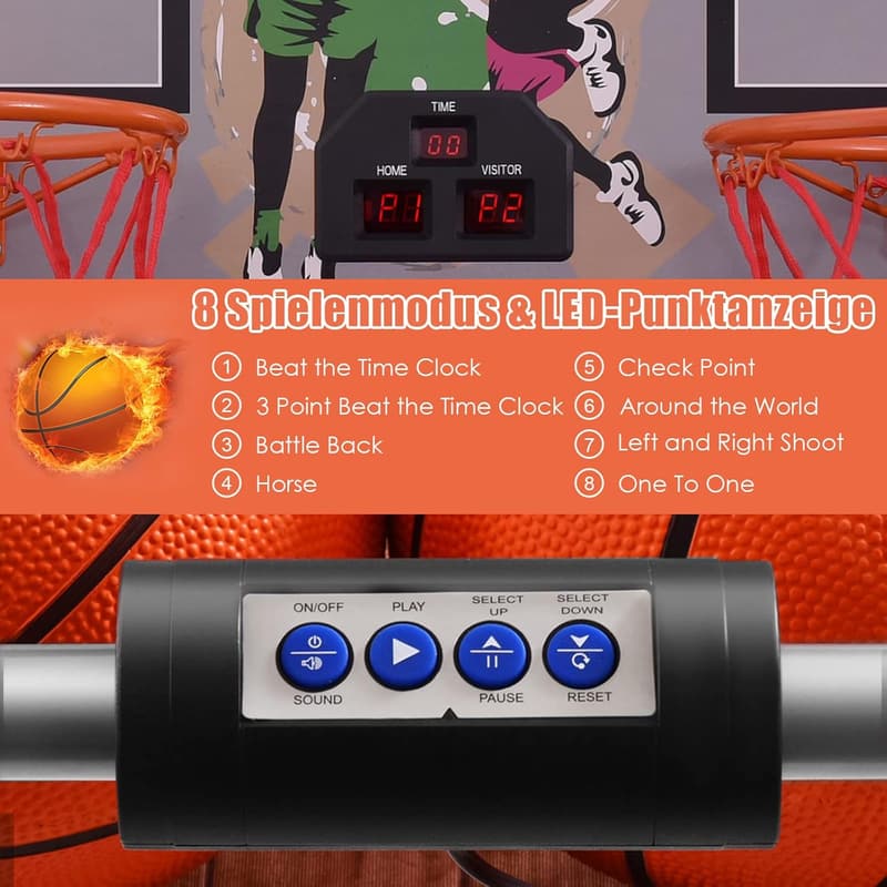 Elektronischer Basketballautomat mit Anzeigetafel und 8 Spielmodi