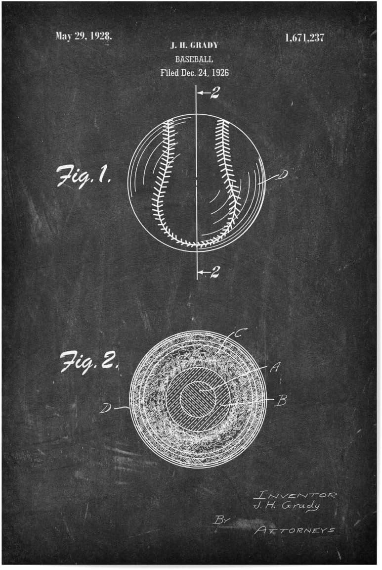 Baseball Patent Poster 30x20 cm - Schwarzweißes Sportdesign