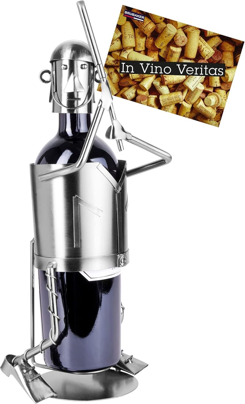 Weinflaschenhalter Baseballspieler aus Metall mit Grußkarte für Wein-Geschenk