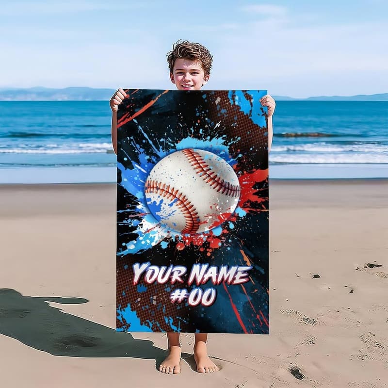 Personalisierbares Mikrofaser-Baseball Strandtuch – 80x160 cm für Kinder & Teenager