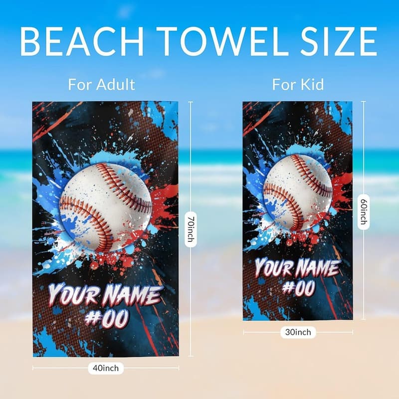 Personalisierbares Mikrofaser-Baseball Strandtuch – 80x160 cm für Kinder & Teenager