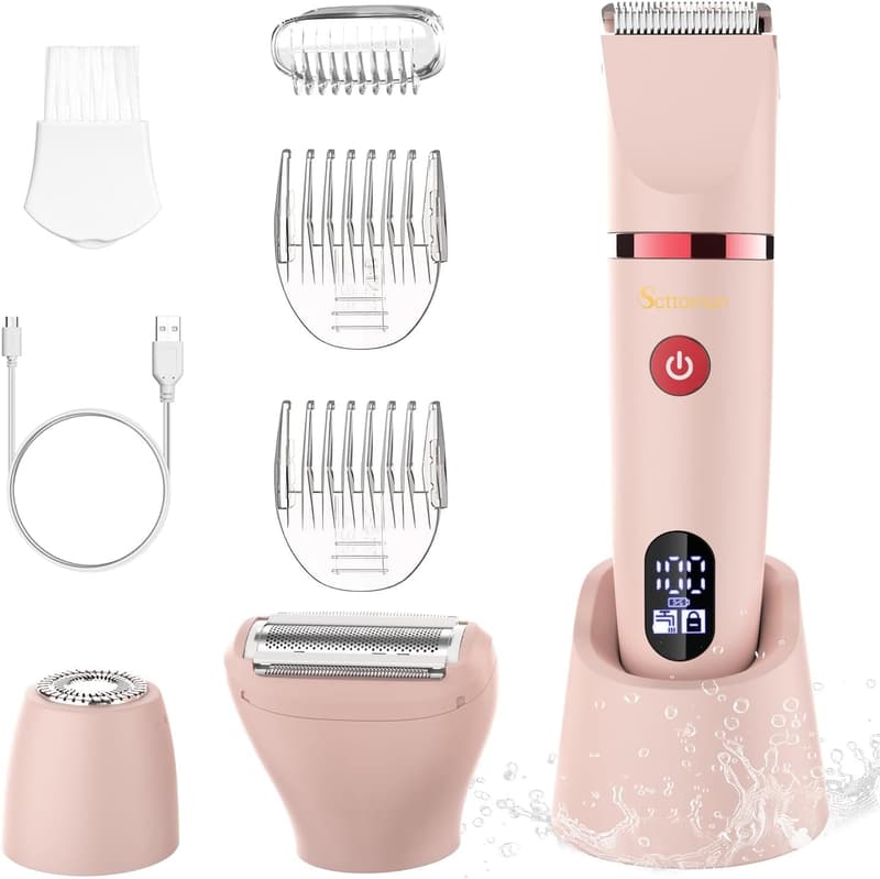3-in-1 Damenrasierer für Gesicht, Körper & Bikinizone - Wasserdicht, Rosa