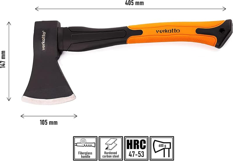 Mivos Universalaxt 600 g aus Kohlenstoffstahl mit Fiberglasstiel