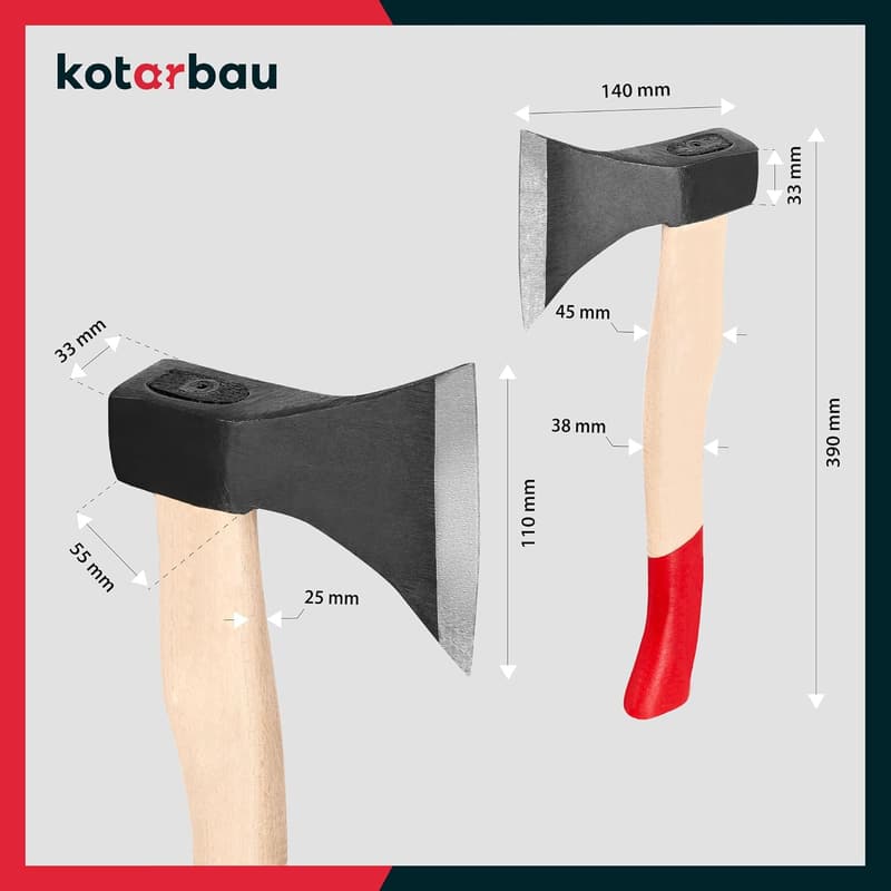 KOTARBAU Spaltbeil 0,6 kg mit Holzstiel, 358 mm Länge