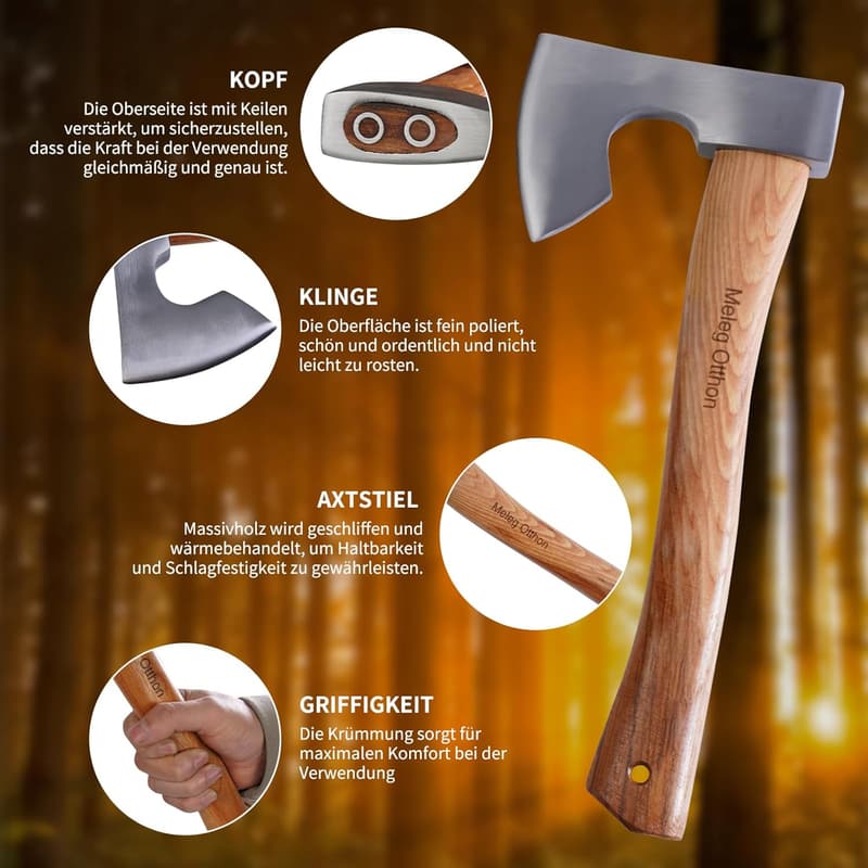 Handgeschmiedete 36 cm Wikinger Axt mit Scheide für Männer