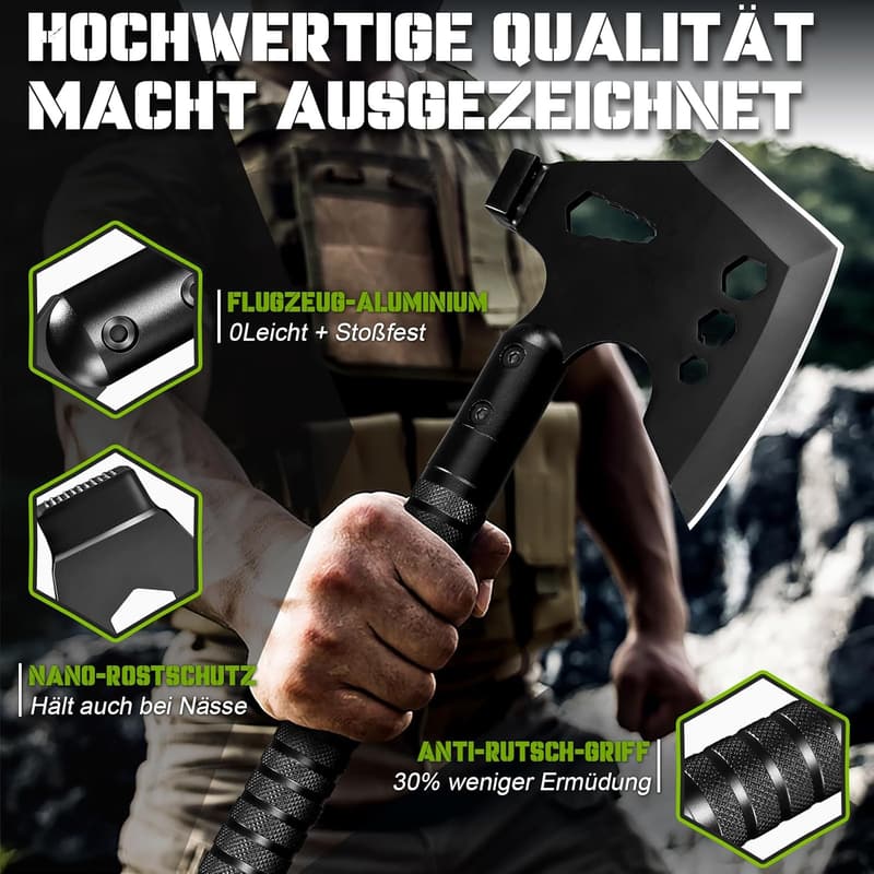 Survival Axt 8-in-1 Multitool mit Messer und Kompass für Outdoor