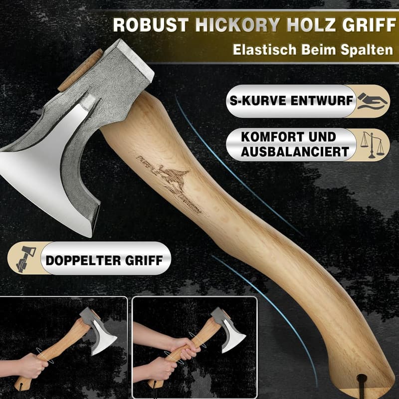 Handgeschmiedete Bushcraft-Axt mit Lederetui für Männer, 35 cm