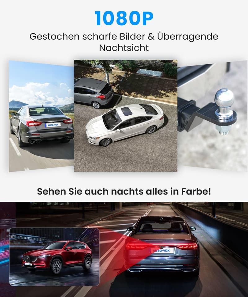 Kabellose Rückfahrkamera für Auto: 4,8 Zoll HD 1080P mit Nachtsicht