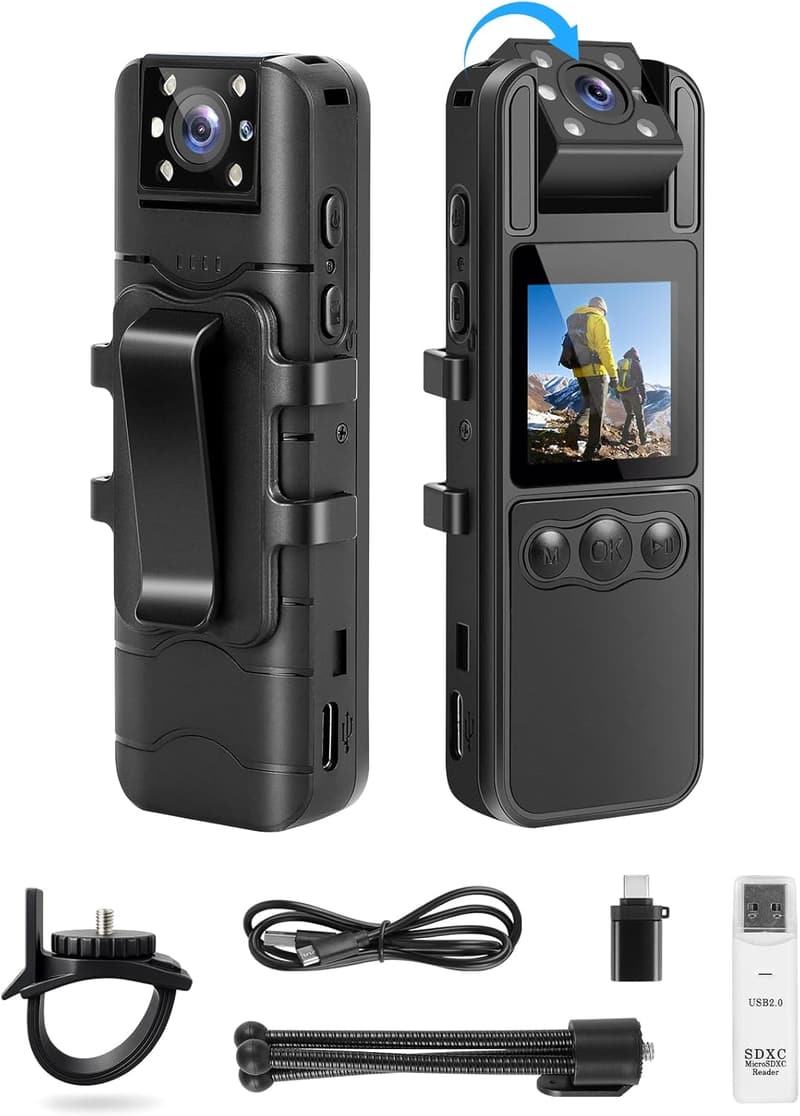 SPIKECAM Mini Bodycam mit 64GB, Audio-Video, Nachtsicht & SOS-Funktion