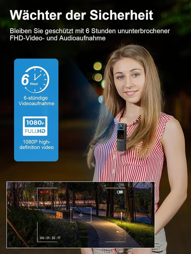SPIKECAM Mini Bodycam mit 64GB, Audio-Video, Nachtsicht & SOS-Funktion