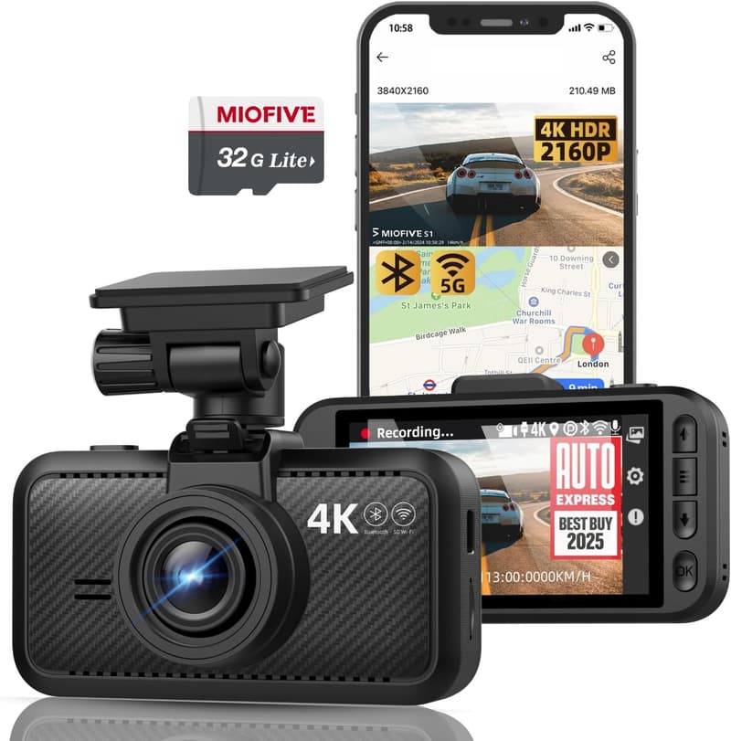 Miofive 4K Dashcam mit GPS und Nachtsicht, 3-Zoll-Display