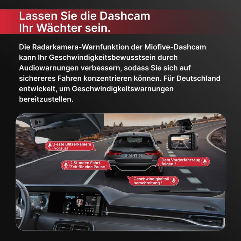 Miofive 4K Dashcam mit GPS und Nachtsicht, 3-Zoll-Display