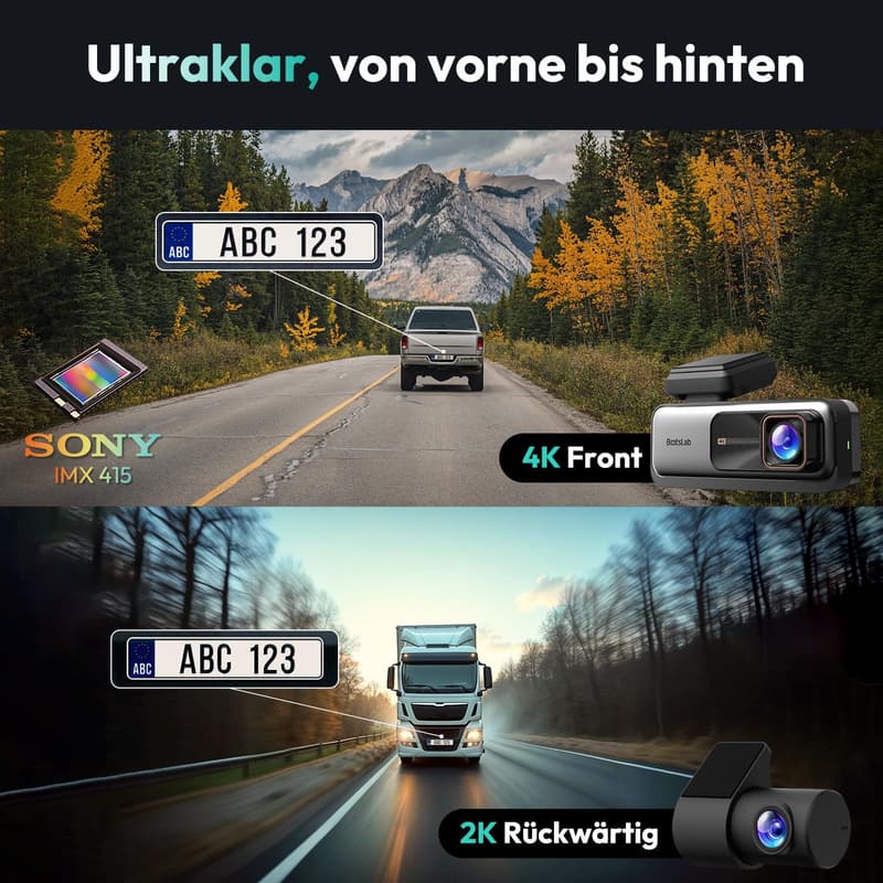 Dashcam 4K+2K mit GPS, WiFi & Nachtsicht – Auto-Kamera für 24/7 Parküberwachung