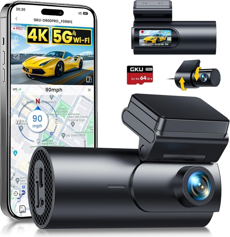 GKU 4K Dual Dashcam mit 64GB, GPS und Nachtsicht