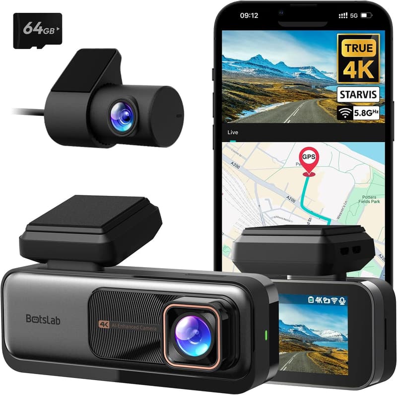 BOTSLAB 4K Dual Dashcam mit GPS und Nachtsicht für Autos