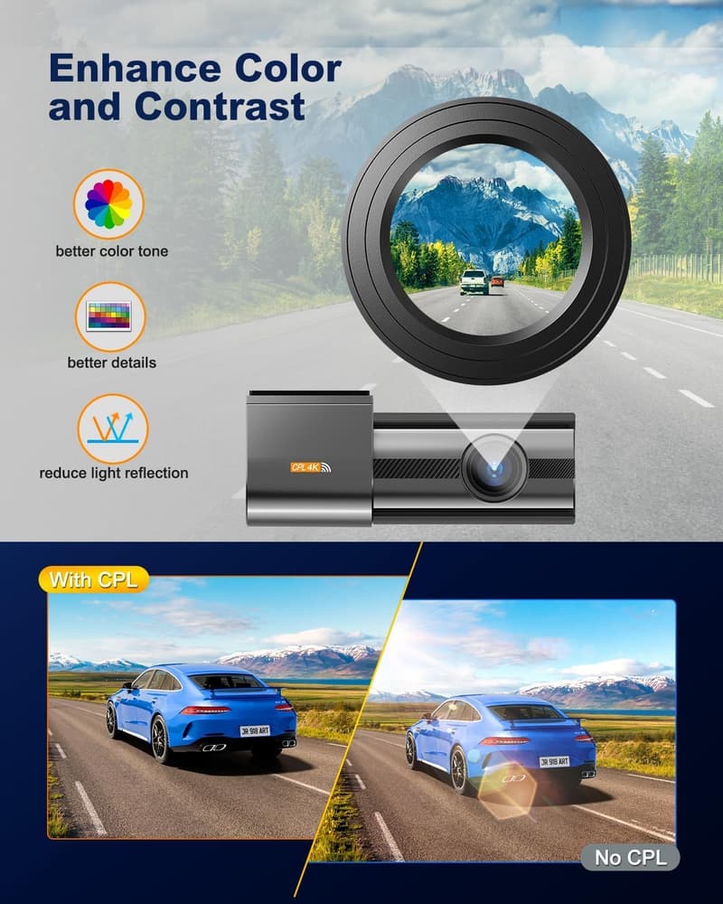 4K Dashcam mit 360° Drehfunktion und 64GB SD Karte für Autos