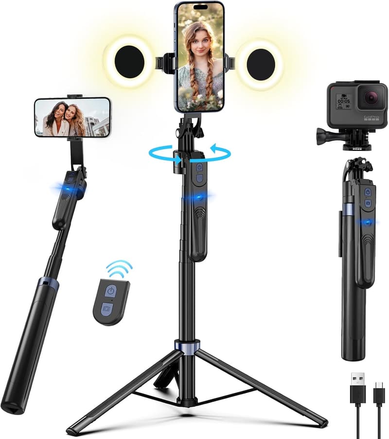 Auto Face Tracking Stativ für Smartphones mit Licht, 360° drehbar