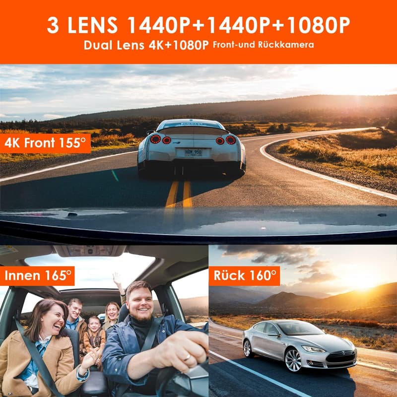 VANTRUE N4 4K Dashcam mit 3 Linsen, Bewegungsüberwachung und Nachtsicht