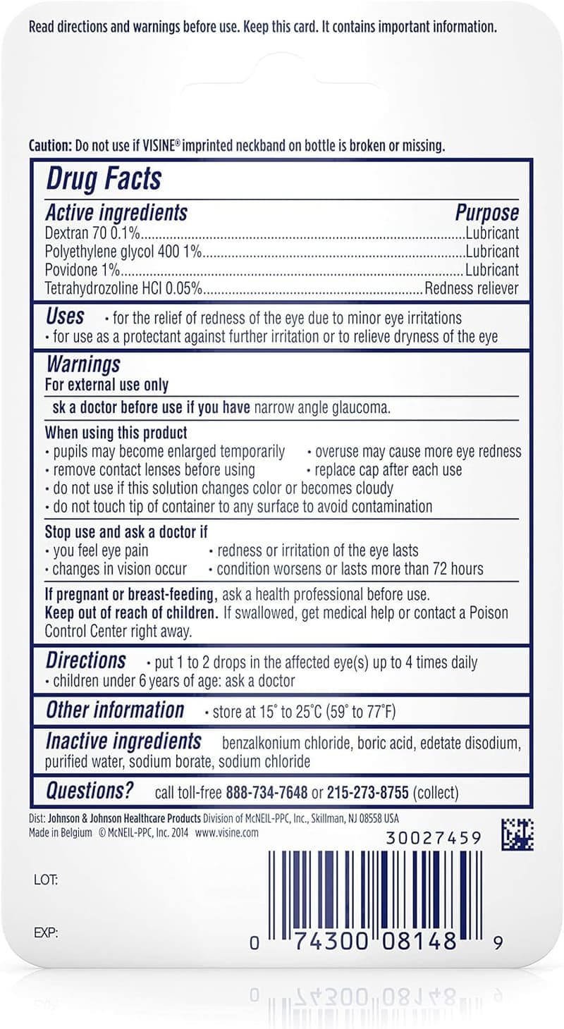 Visine Augentropfen gegen Rötungen und Reizungen, 0,28 fl oz