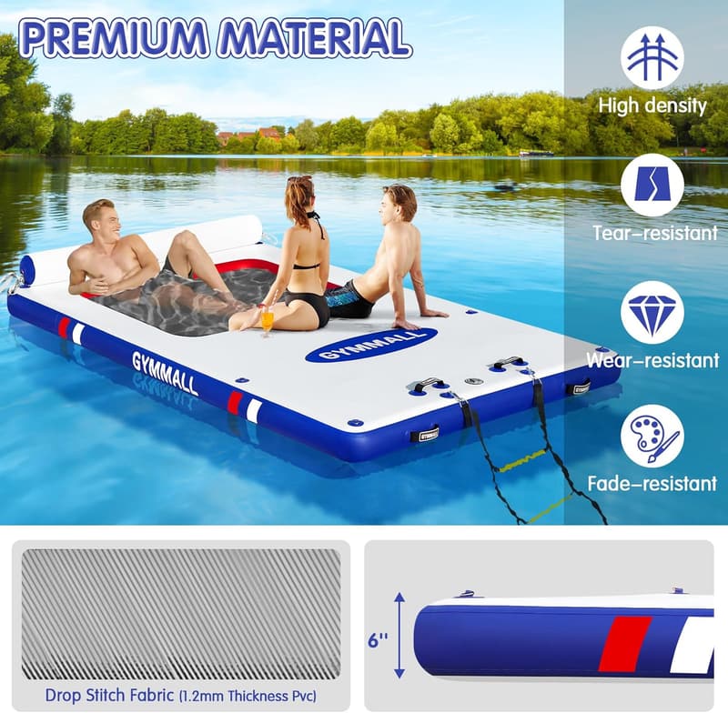 Aufblasbares Schwimmdock für Erwachsene mit Leiter – Rot/Blau, 240 cm