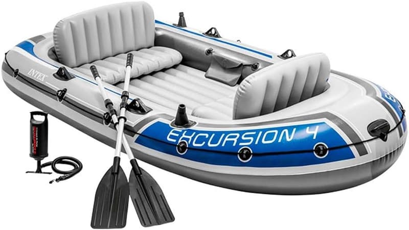 Intex Excursion 4 Schlauchboot Set – 3-teilig, 315 x 165 cm, Grau/Blau