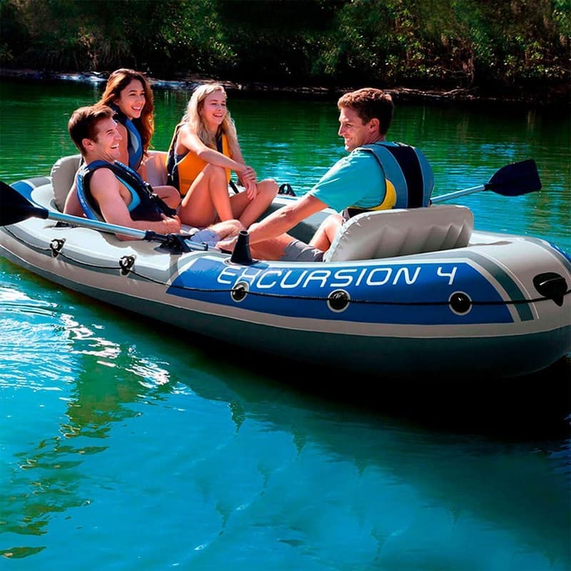 Intex Excursion 4 Schlauchboot Set – 3-teilig, 315 x 165 cm, Grau/Blau