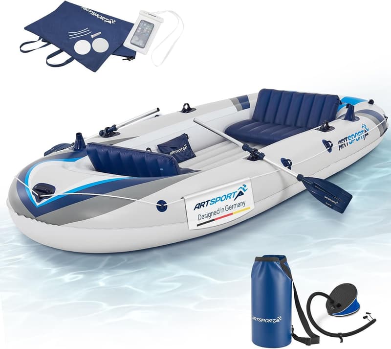 ArtSport Schlauchboot 322 cm für 4 Personen – aufblasbar mit Paddeln & Luftpumpe